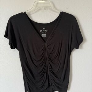 American Eagle Outfitters Black Ruched Fitted Blouse